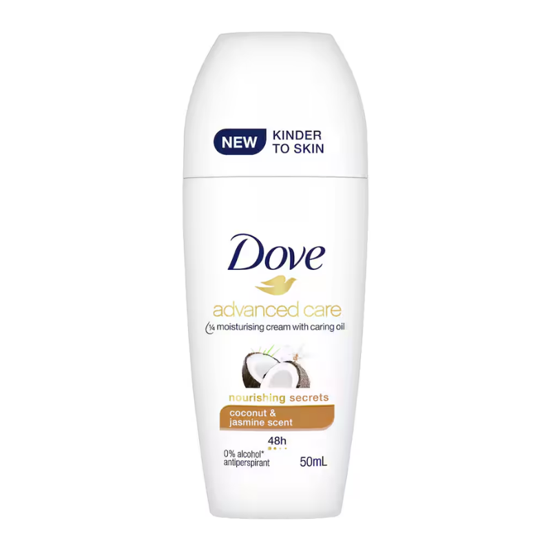DOVE 50mL ANTIPERSPIRANT ADVANCED CARE 1/4 MOISTURISING CREAM WITH CARING OIL NOURISHING SCENTS COCONUT AND JASMINE SCENT