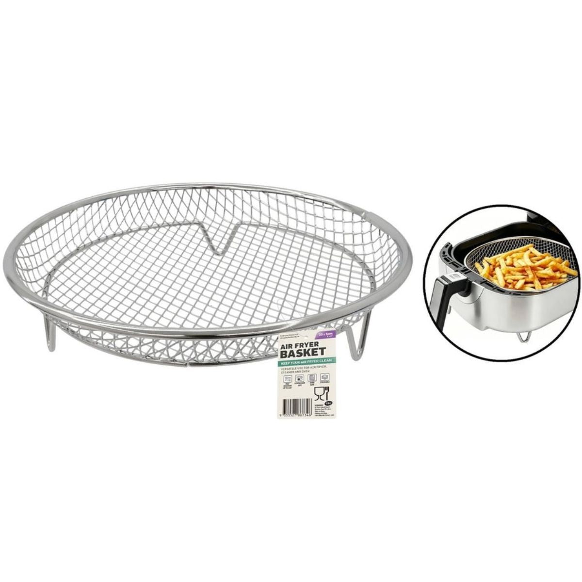 Air Fryer Basket Round Stainless Steel 20 x 5cm