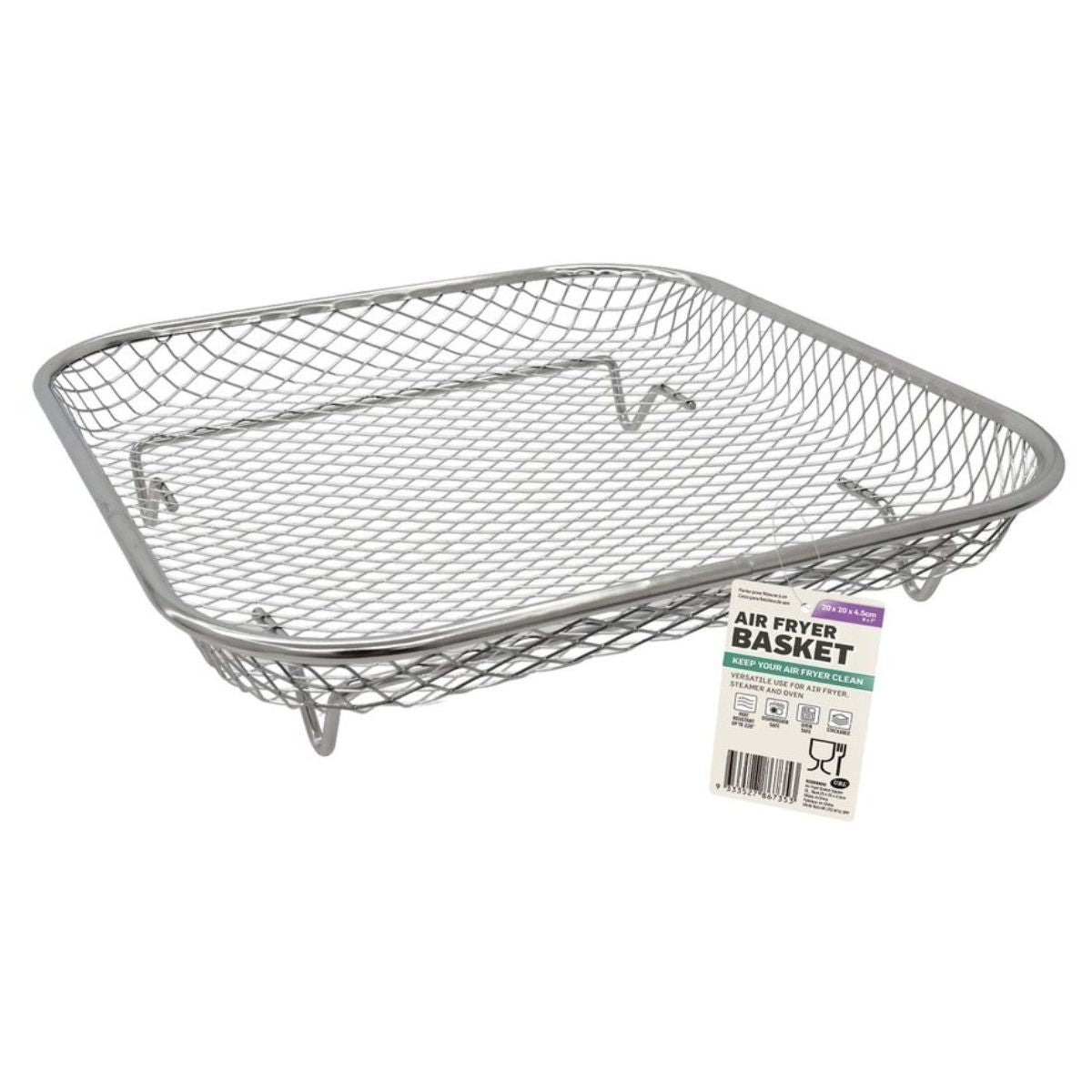 Air Fryer Basket Square Stainless Steel 20 x 20 x 4.5cm