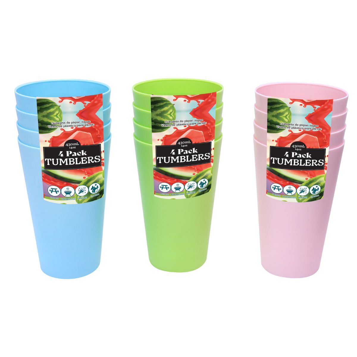Party Tumblers 4pk 3 Assorted