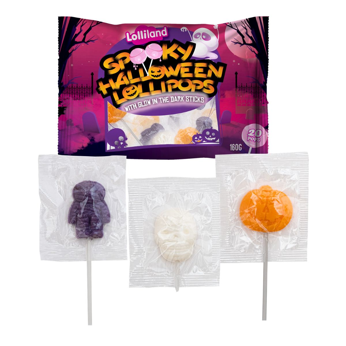 Halloween Lollipop with Glow in Dark Stick 20pk