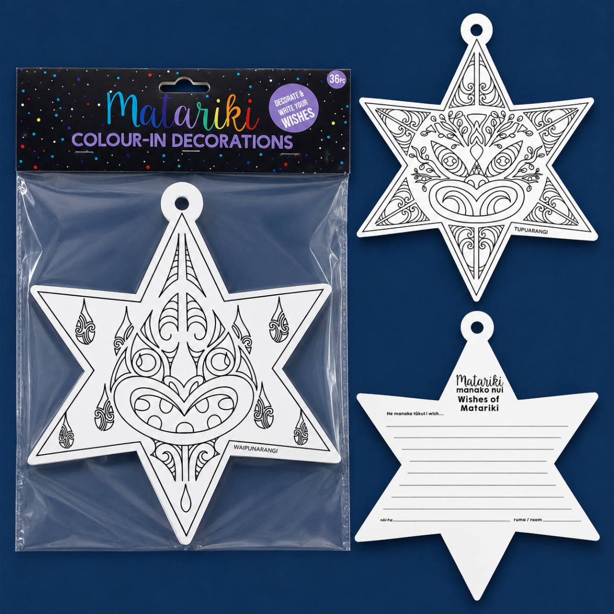 Matariki Colour-In Star Set incl. Dreams 25cm 36pc