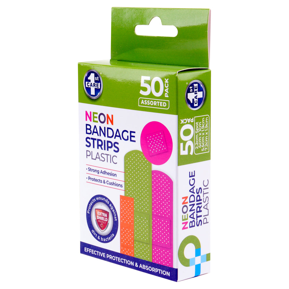 Neon Bandage Strips 50pk – Assorted Sizes