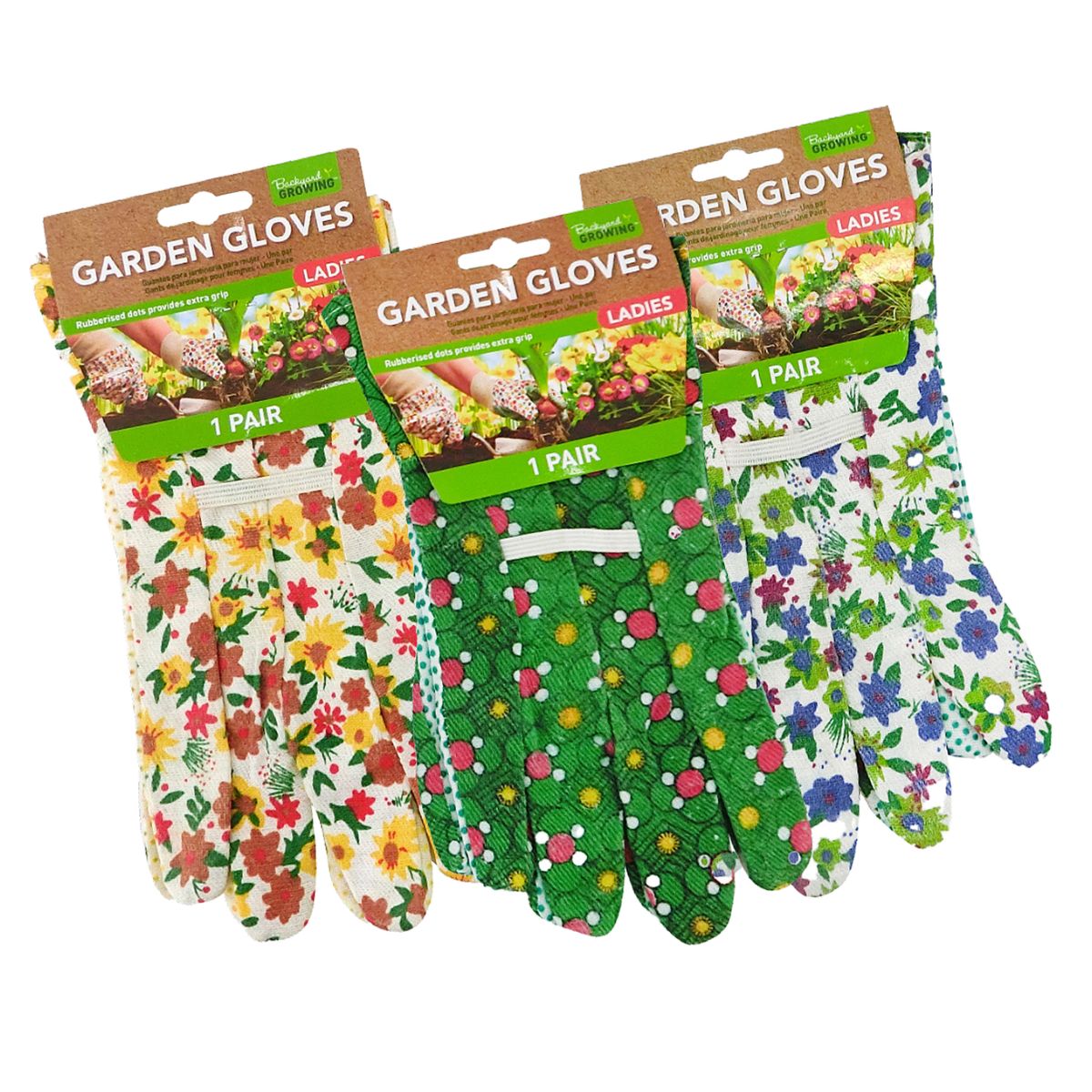 Garden Gloves Ladies W/Grip 3Asst