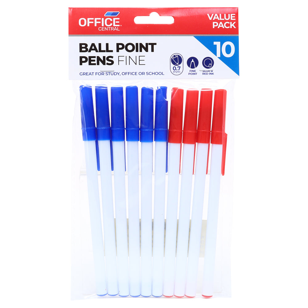Pen Ballpoint Set Red & Blue 10pk