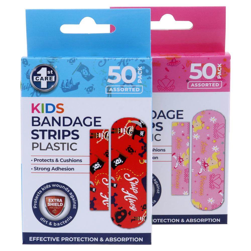 Bandage Strips Kids Assorted Designs & Sizes 50pk - Plastic (PE)