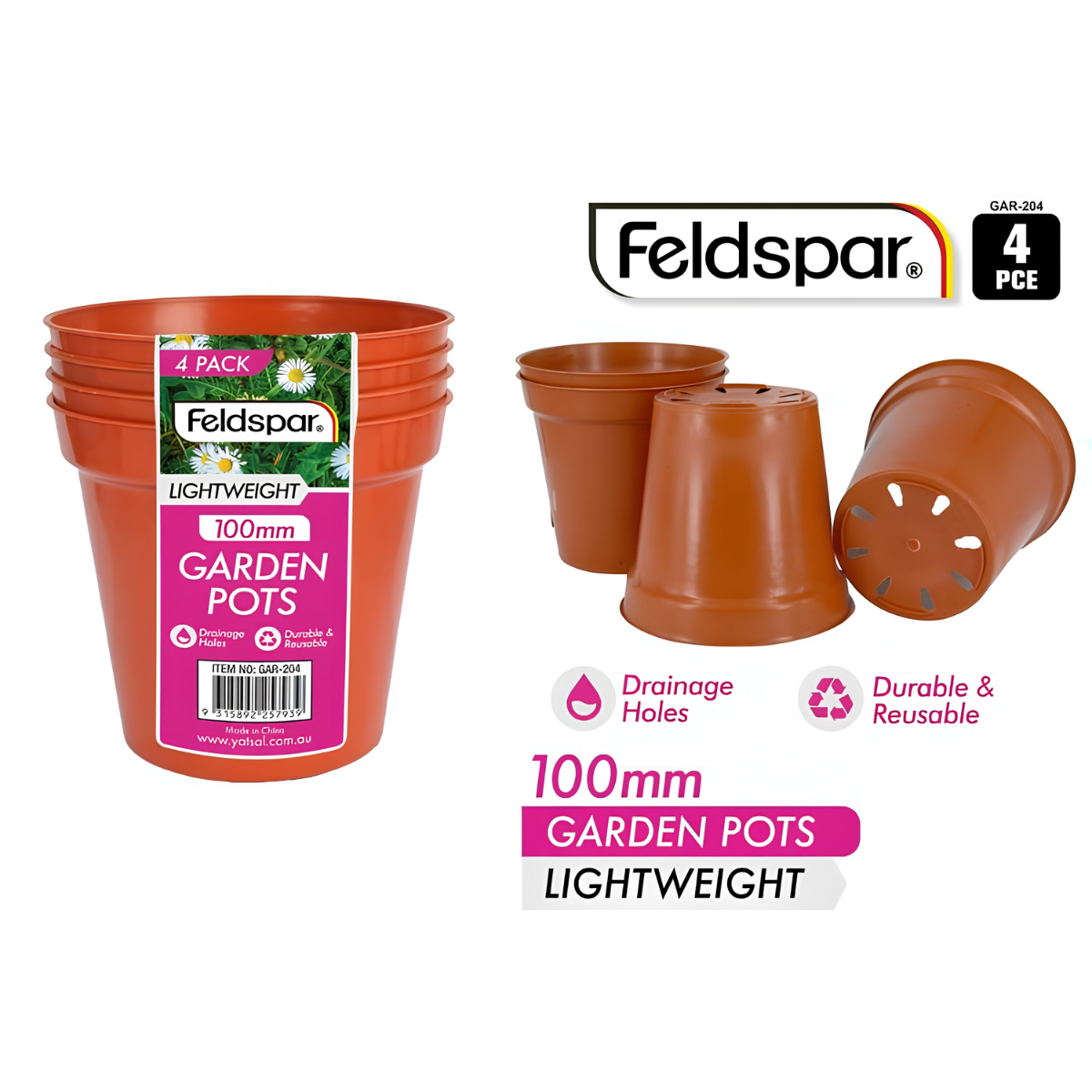 Plastic Planter Pots 10cm – 4 Pack