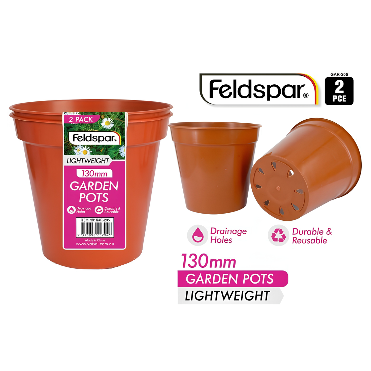 Plastic Planter Pots 13cm – 2 Pack