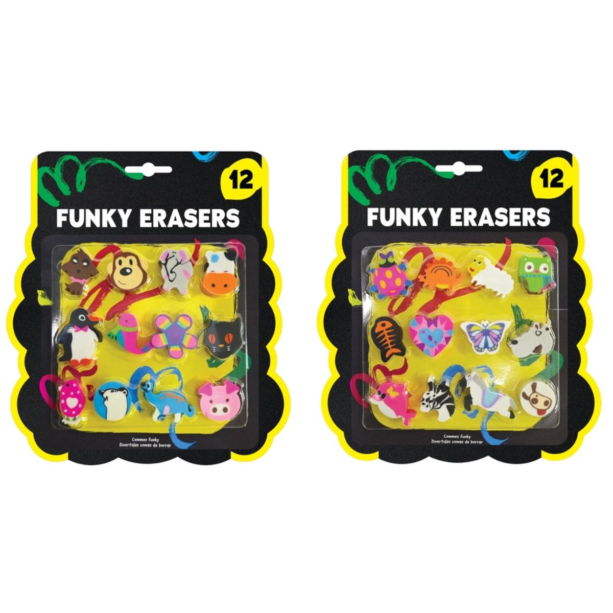Erasers Funky 12 Piece Set Assorted