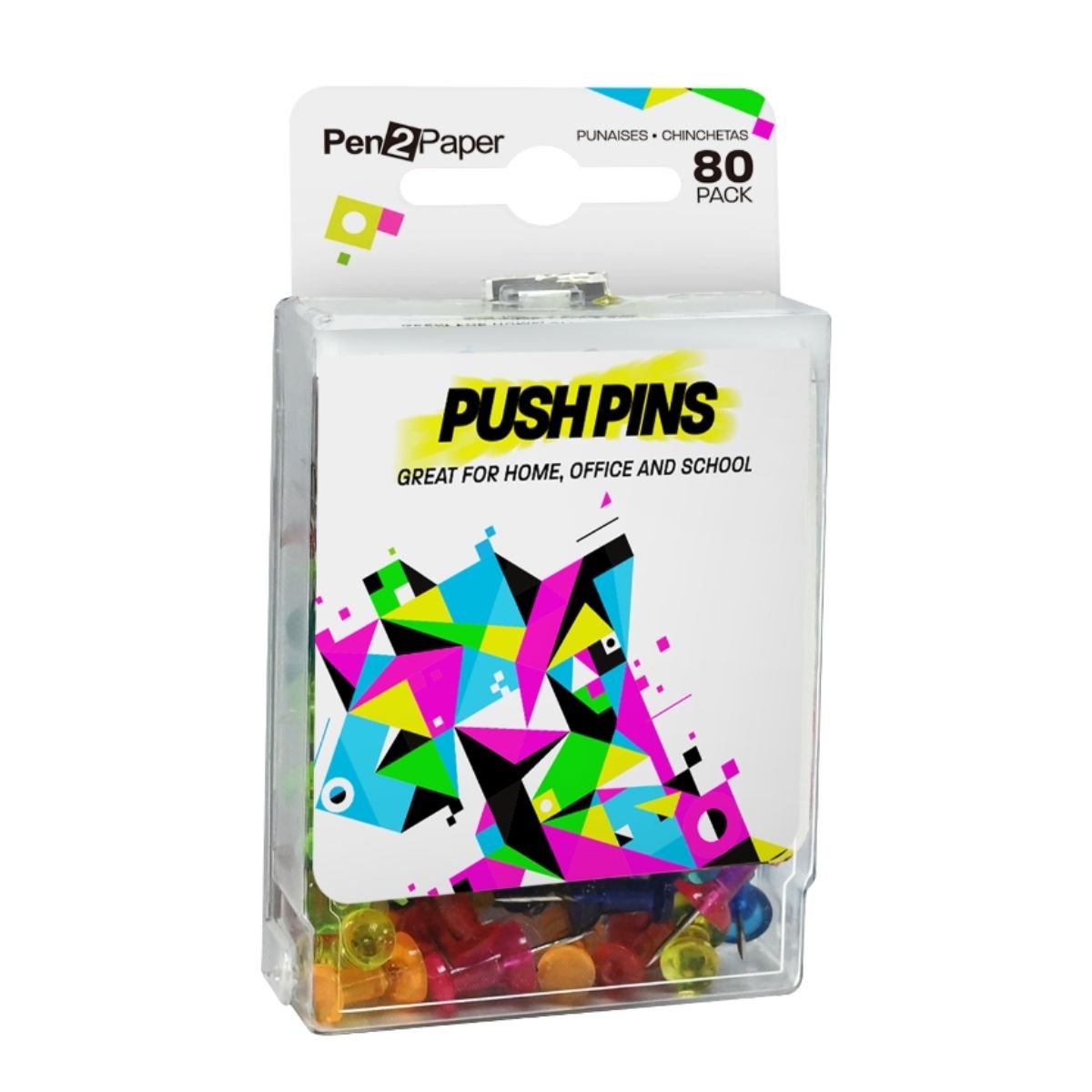 Push Pins Clear Coloured 80 Pack