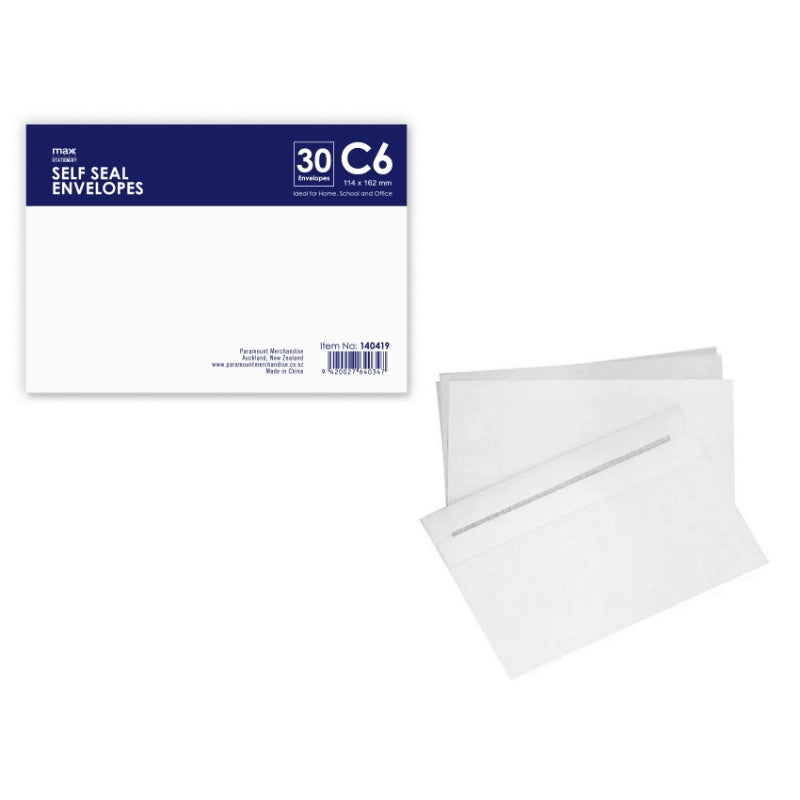 Self Seal Envelopes C6, 114×162 30pk
