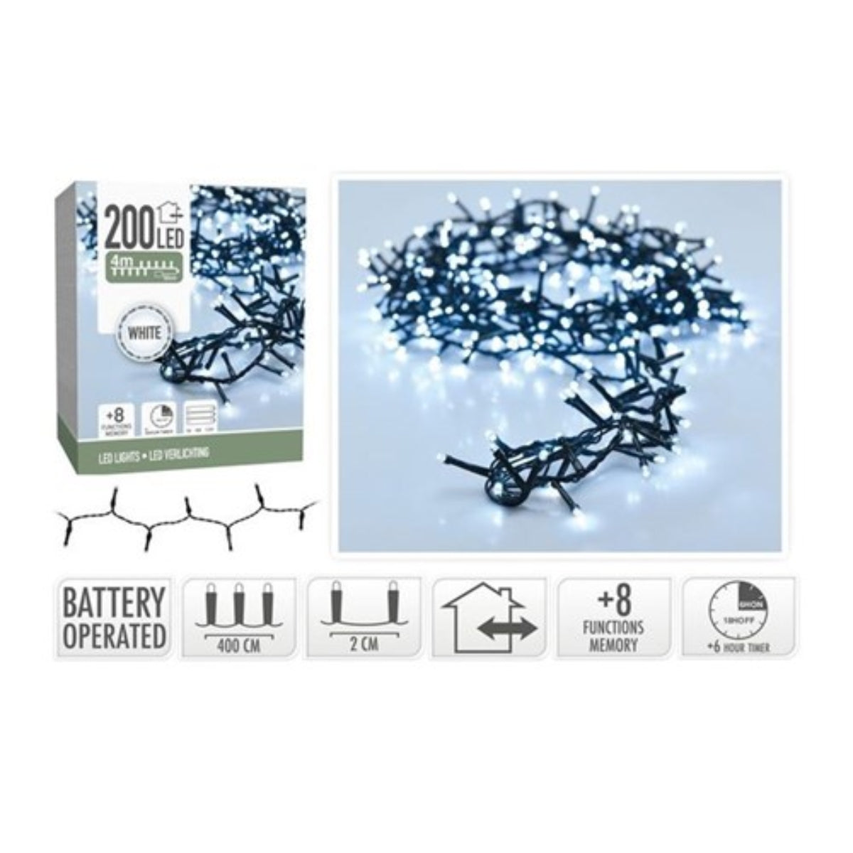 200 LED Snake Lights 4m White