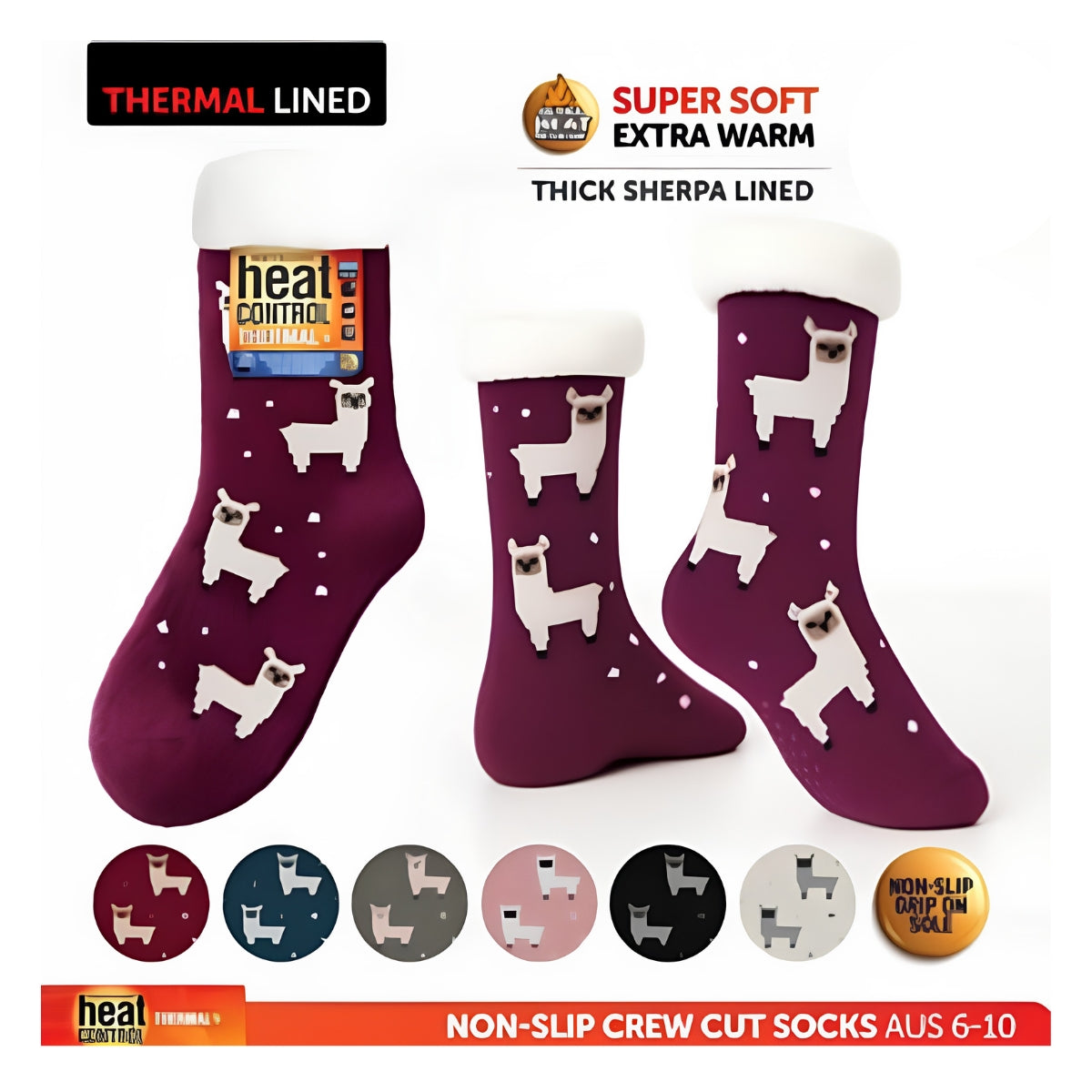 Socks Adults Heat Control Extra Thick Sherpa Lined Anti-Slip Crew Cut Sheep