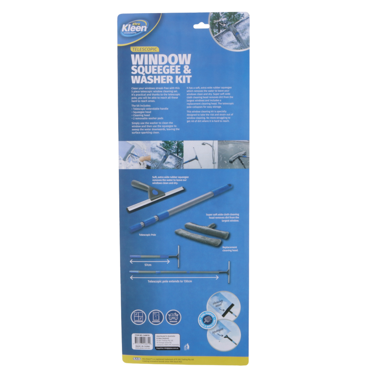 Window Cleaning Set with Telescopic Extendable Handle – Squeegee & Microfibre Cleaning Kit