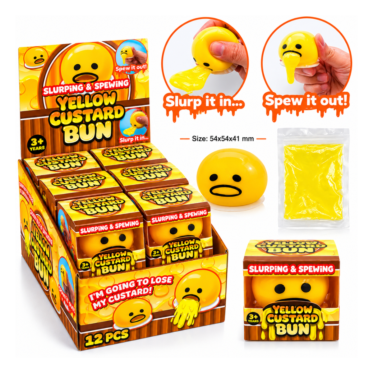 Squeeze Ball Custard Bun Spew 54mm – Squishy Stress Toy