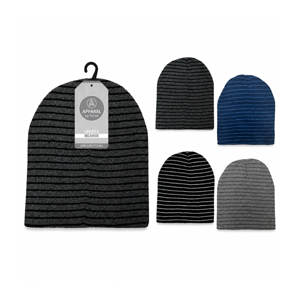Striped basic knit beanie winter hat