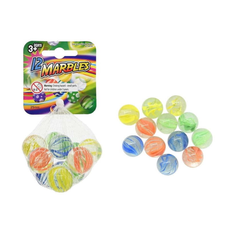Glass Marbles in Mesh Bag 25mm 12 Pack