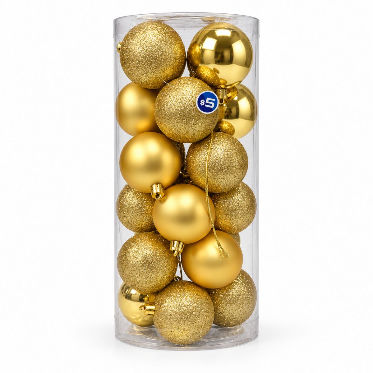 Baubles in Tube 24pc 60mm - Yellow Gold