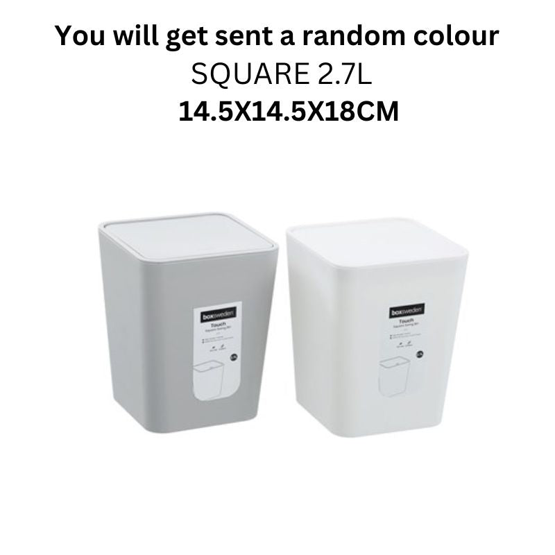 TOUCH SWING BIN SQUARE 2.7L2 ASSTD 14.5X14.5X18CM