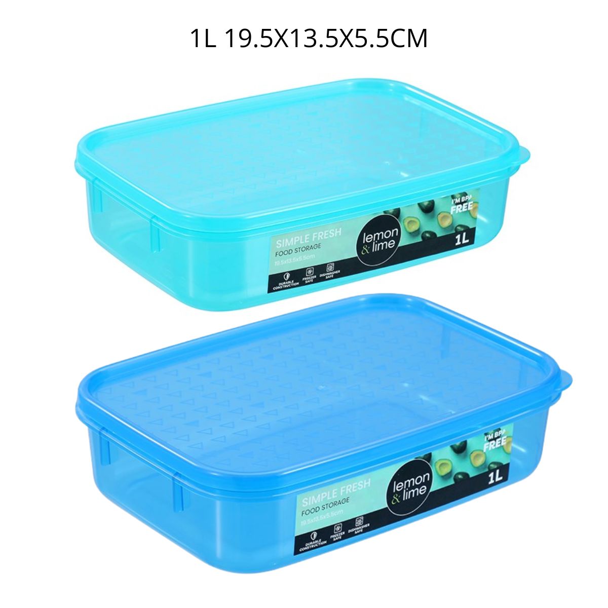 Simple Fresh Food Container 1L – 19.5 x 13.5 x 5.5cm – 2 Assorted