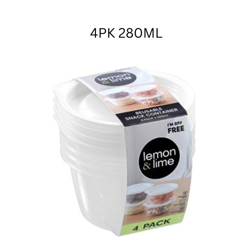 REUSABLE LUNCH CONTAINER ROUND4PK 280ML