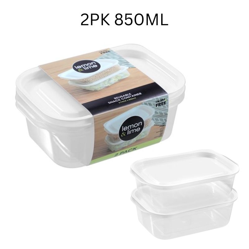 REUSABLE LUNCH CONTAINER RECT2PK 850ML