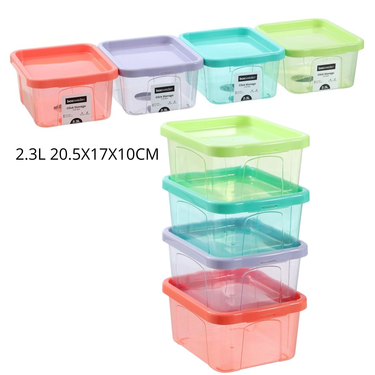 Click Storage Box 2.3L – 20.5 x 17 x 10cm – 4 Assorted