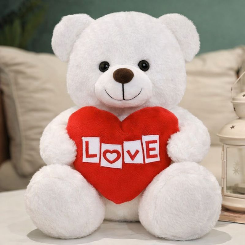 1PC LOVE BEAR WITH HEART WHITE 30CM