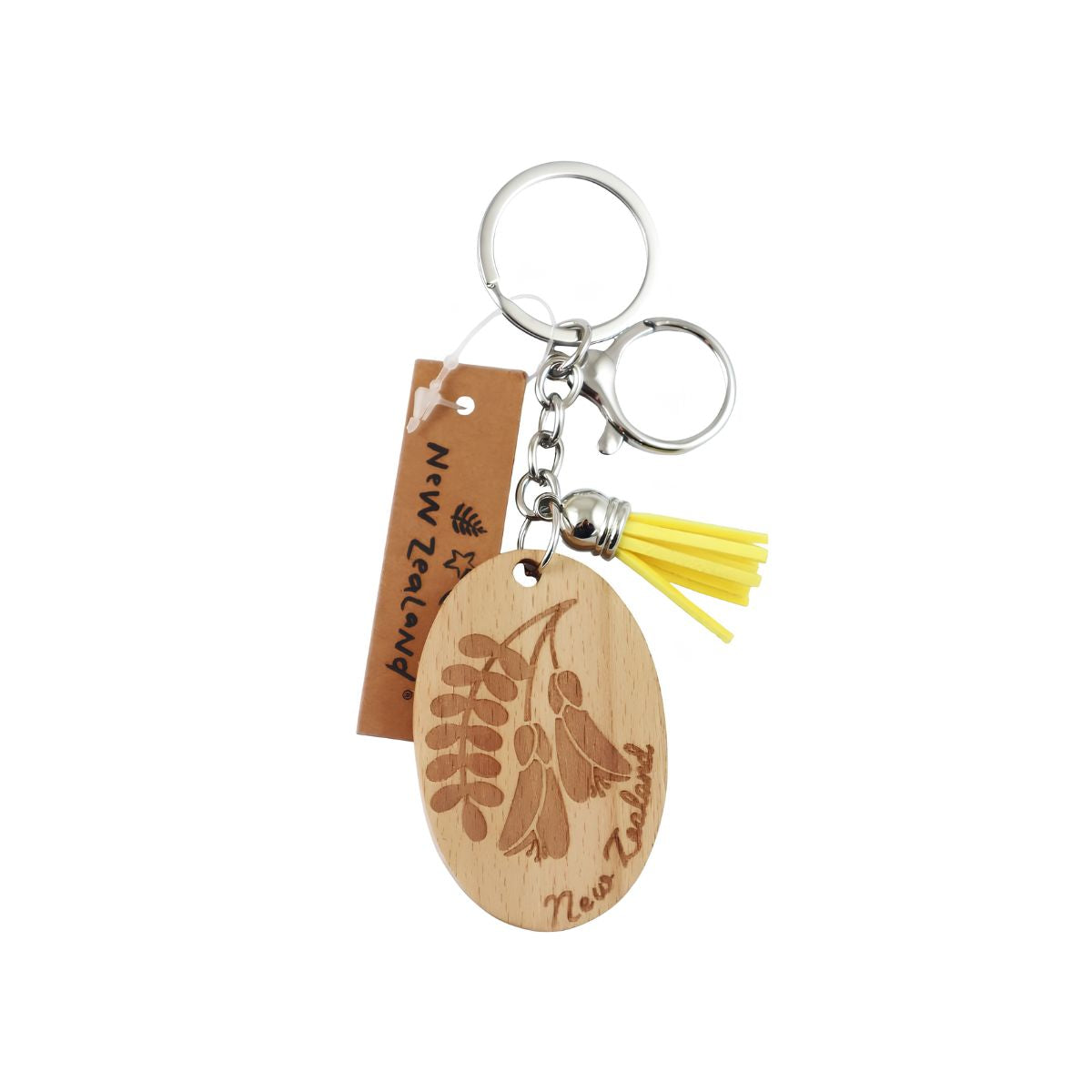 Wooden New Zealand keyring with etched Kowhaiwhai design 60mm