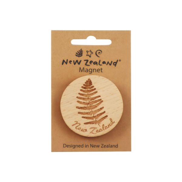 New Zealand wooden beech wood magnet featuring Kowhai Fern Fantail and Pohutukawa designs