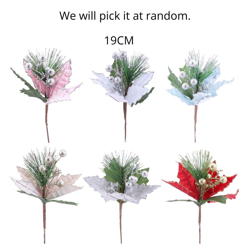 Poinsettia Pine Pick 19cm Asst