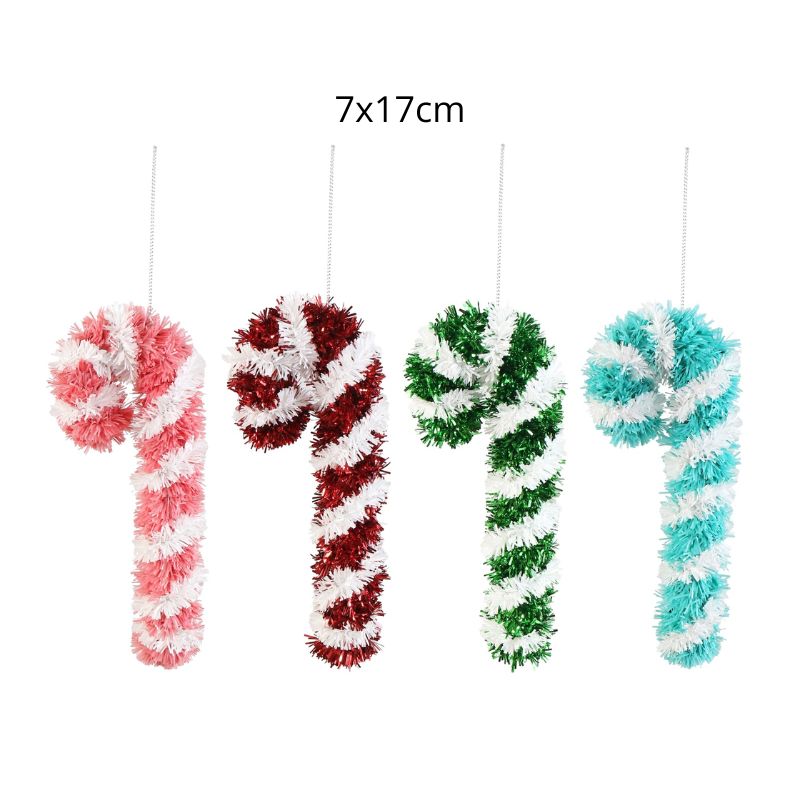 Hanging Tinsel Mini Candycane Asst