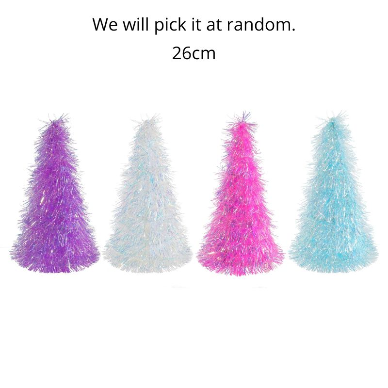Tinsel Cone Tree Iridescent 26cm Asst