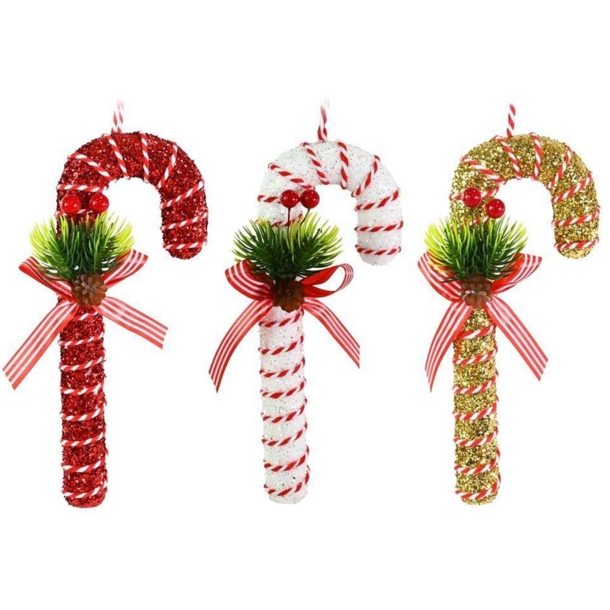 Hanging Glitter Candy Cane Decoration 20cm Assorted