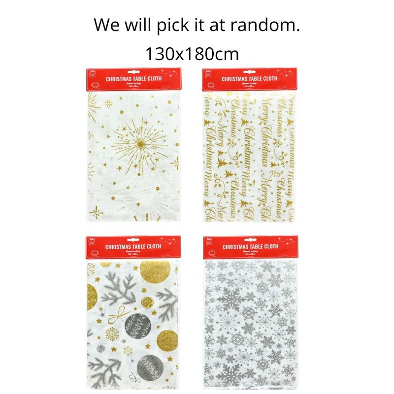 Tablecloth Peva Gold/Silver Print 130x180cm Asst