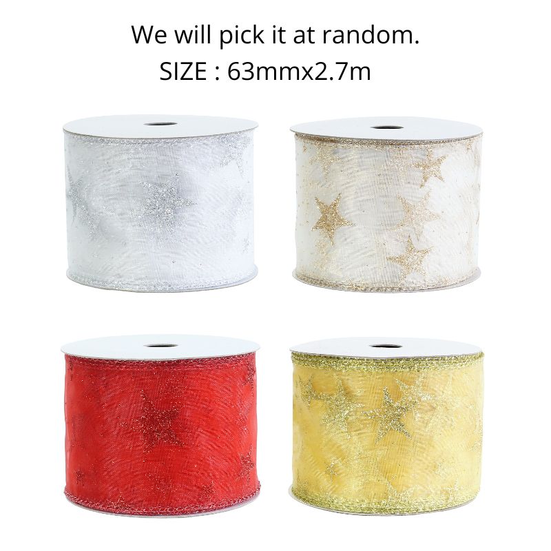 Ribbon Sheer Stars 63mmx2.7m Asst