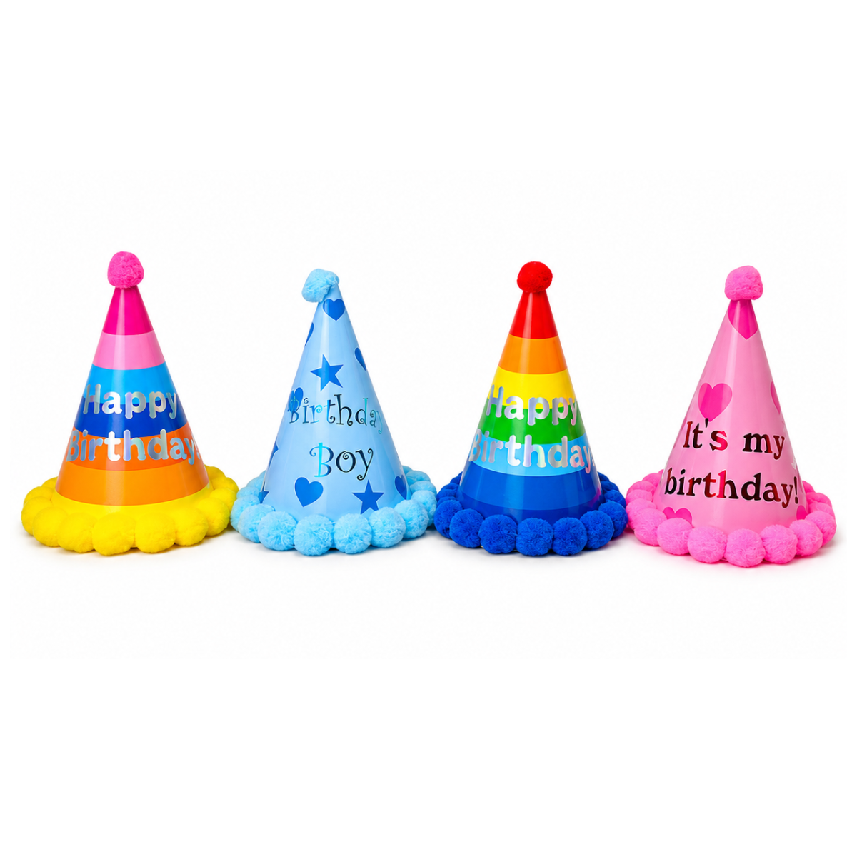 Party Birthday Cone Hat 16x18cm 4 Assorted