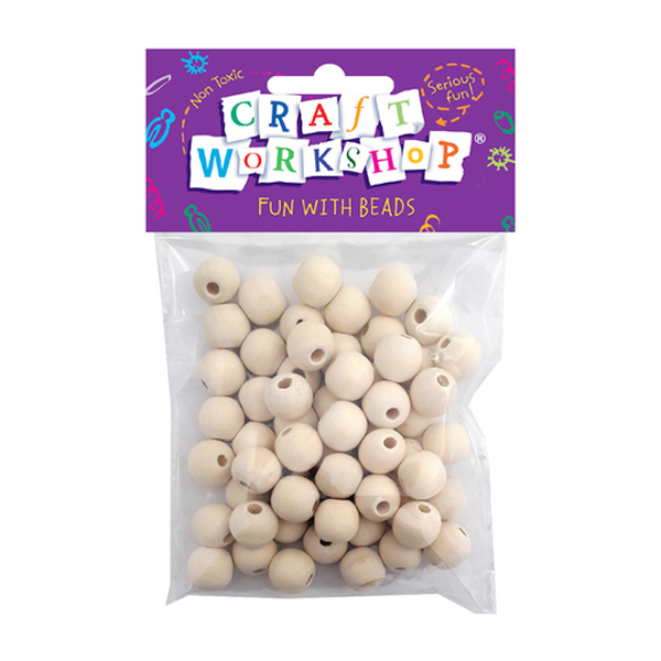 Craft Beads Wooden Whitewash 60pc image 0