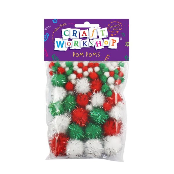 Pom Poms Glitter Red Green White 5-25mm 100pc image 0