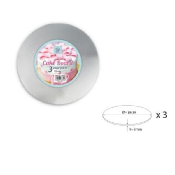 BakeArt Cake Board Silver 2mm 15cmx3's image 0