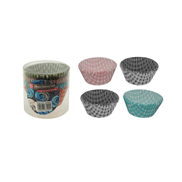 Baking Cups-120mm Coloured Check Design 100's image 0