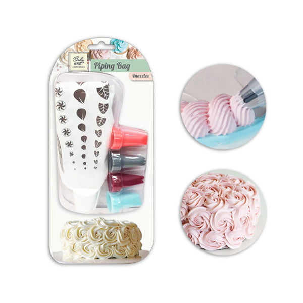 BakeArt Piping Bag 6pc Set (1 bag + 4nozzle+1 connector) image 0