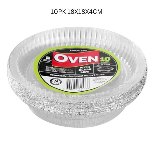 FOIL TRAY ROUND W/ PLASTIC LID 10PK 18X18X4CM image 0