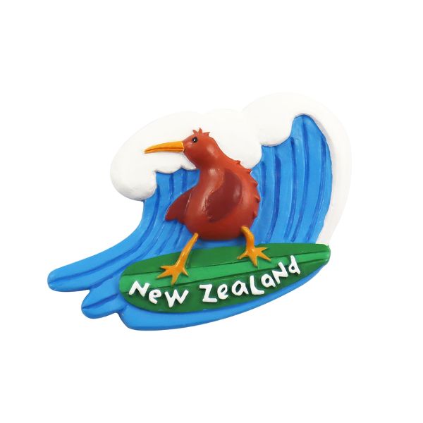 Magnet NZ Kiwi Surfing Polyresin image 0