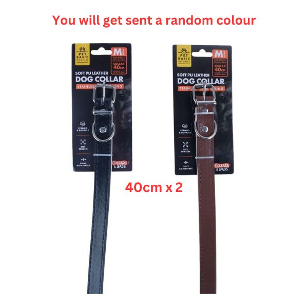 Dog Collar Leather Black & Brown Assorted in Carton (M) 40 x 2 image 0