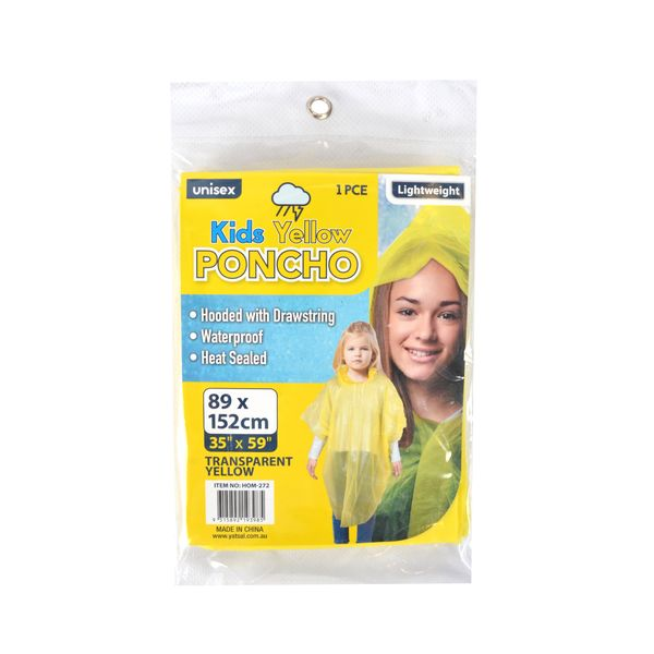 1pce Heavy Duty Kids Poncho-Yellow image 0