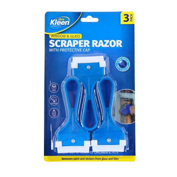 Scraper Window & Glass Razor with Protective Cap 10cm (Including Handle) x 3.6cm Steel Blade - 3pc image 0