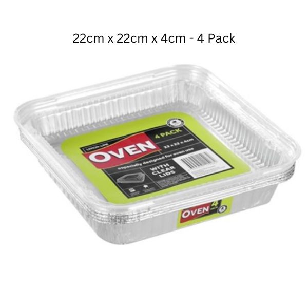 FOIL TRAY W/ PLASTIC LID 4PK 22X22X4CM image 0