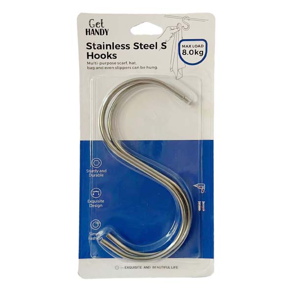 Stainless Steel S Hooks 135mm2pc 8kg Load image 0