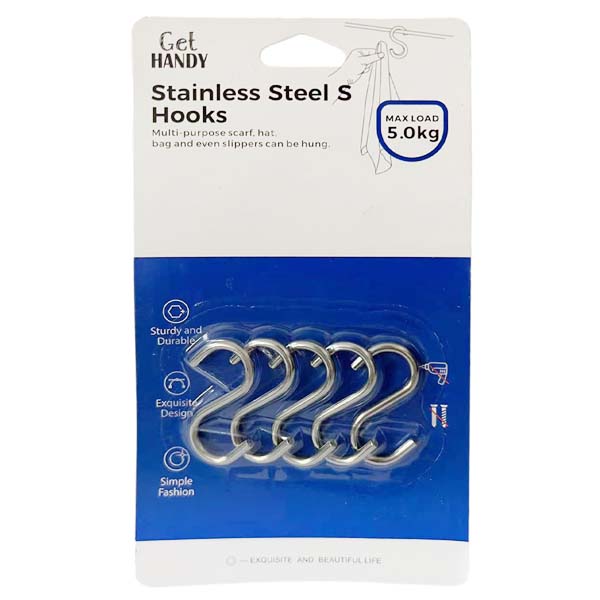 Stainless Steel S Hooks 55mm 4pc 5kg Load image 0